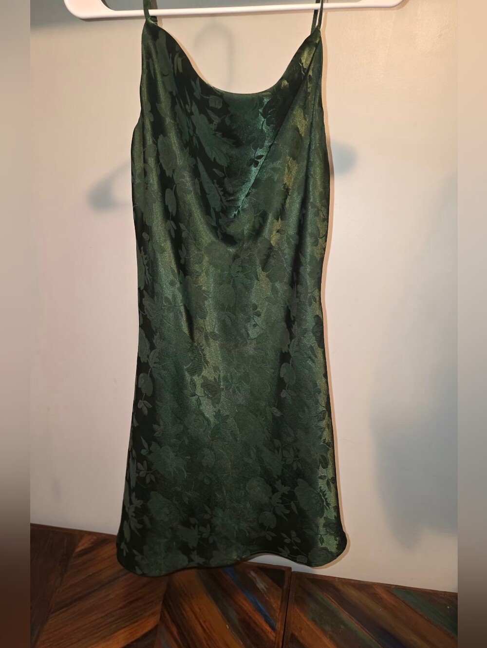 Lulus Close to Your Heart Emerald Green Satin Jacquard Cowl Slip Dresss